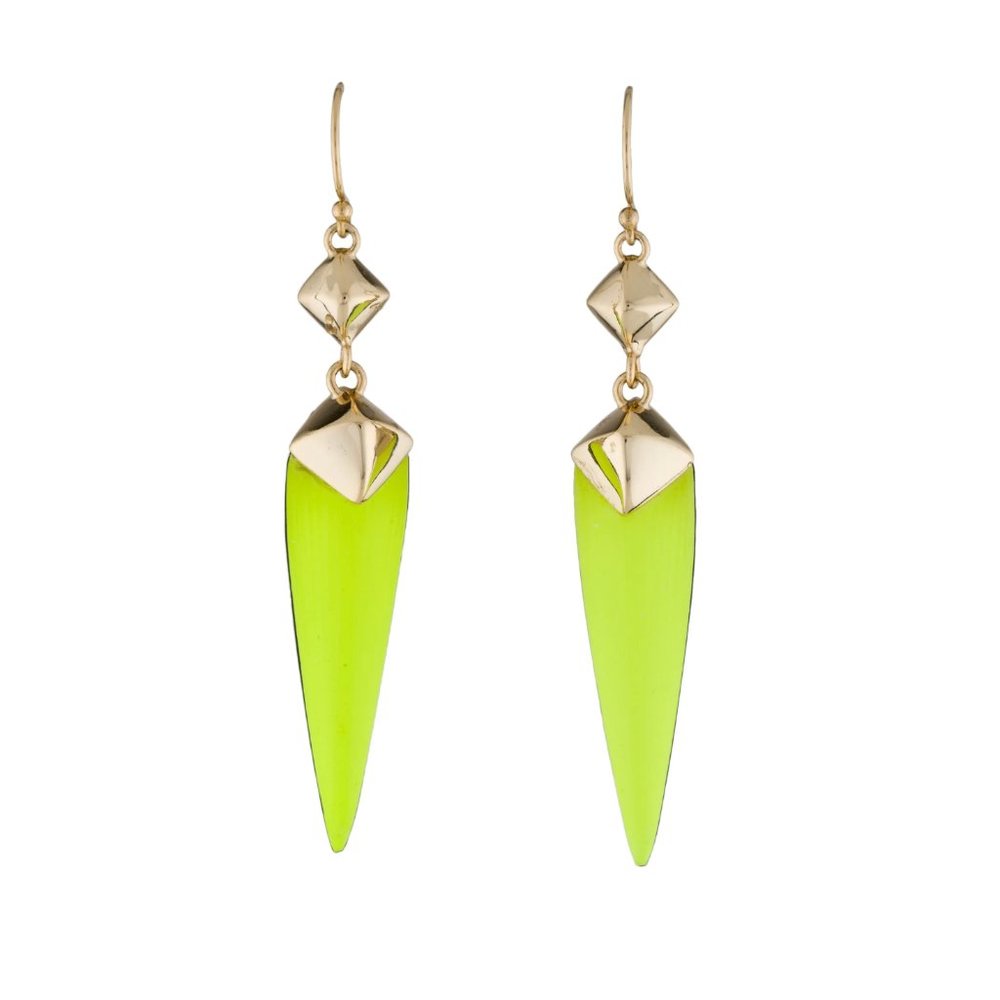 NWOT ALEXIS BITTAR Lucite Pyramid Capped Spear Drop Earrings (Neon Yellow)